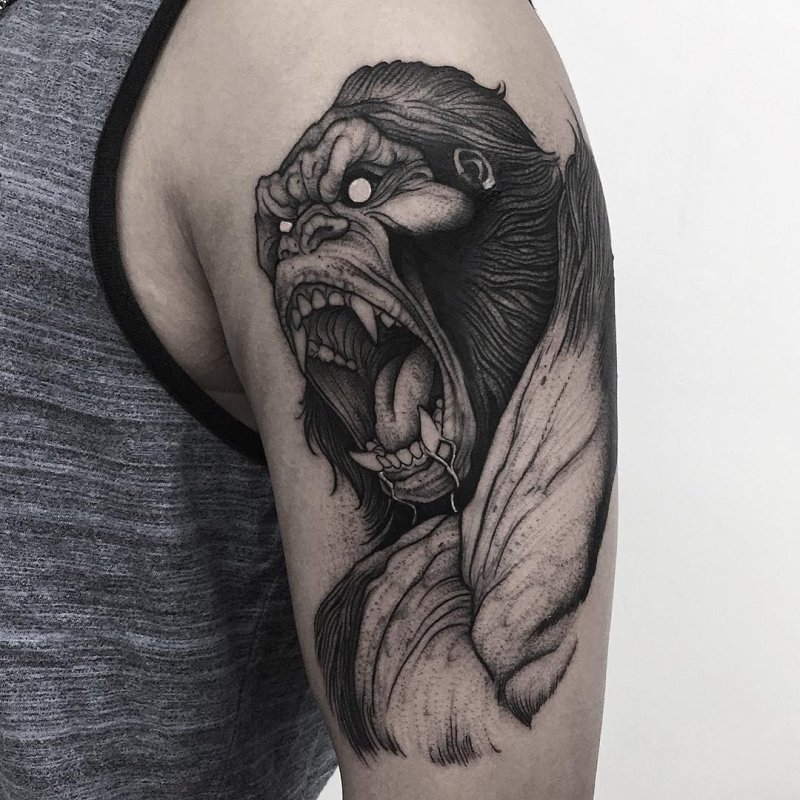 Gorilla tattoo on the shoulder for men