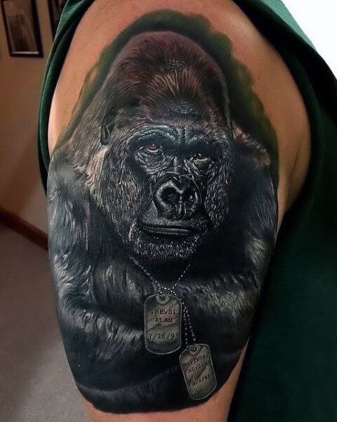 Gorilla tattoo on the shoulder for men