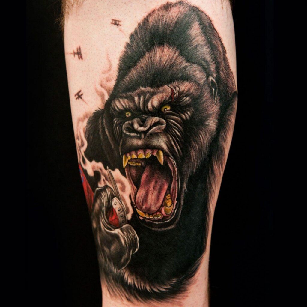 Gorilla tattoo on the calf for men