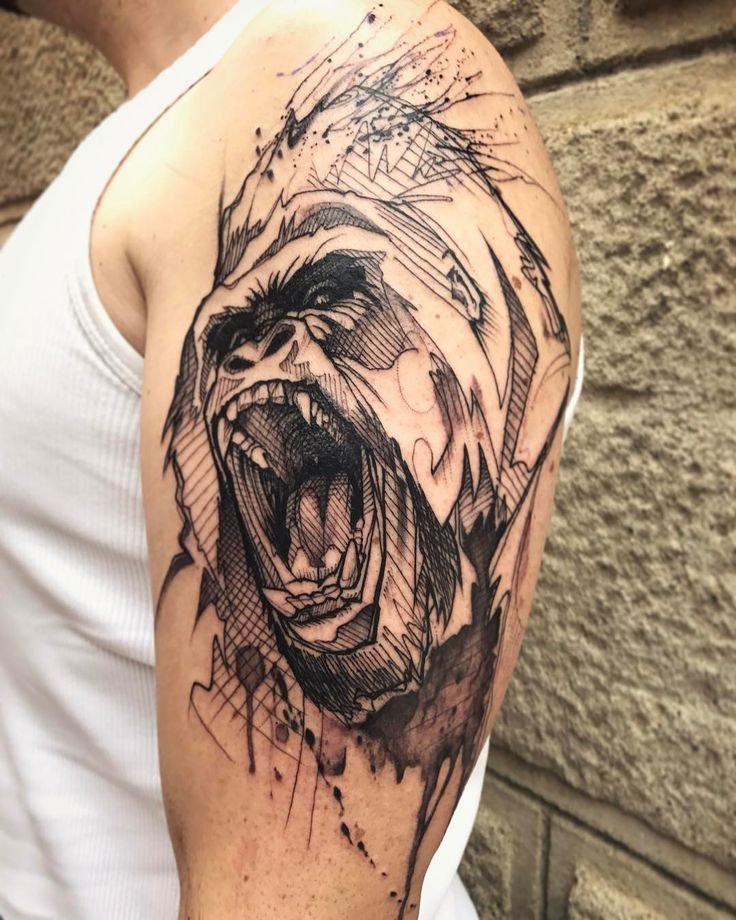 Gorilla tattoo on the shoulder for men