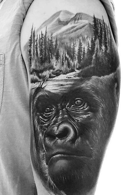 Gorilla tattoo on the shoulder for women