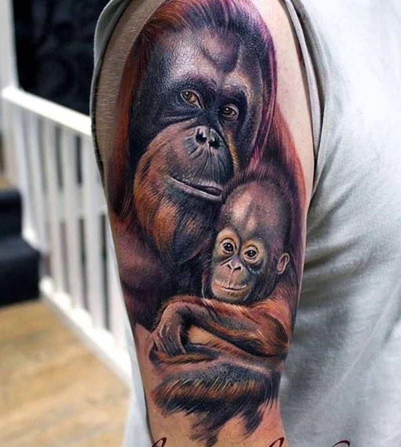 Gorilla tattoo on the shoulder for women