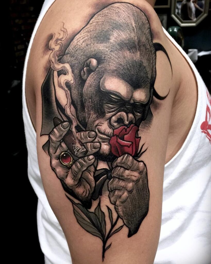 Gorilla tattoo on the shoulder for men