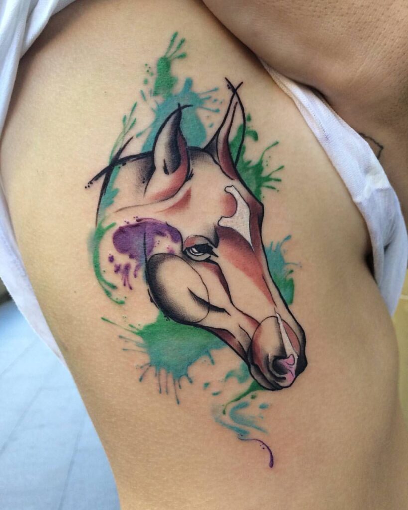 Horse tattoo on the side for women