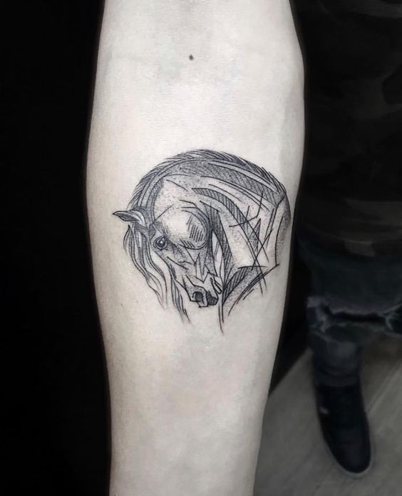 Horse tattoo on the forearm for men