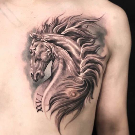 Horse tattoo on the chest for men