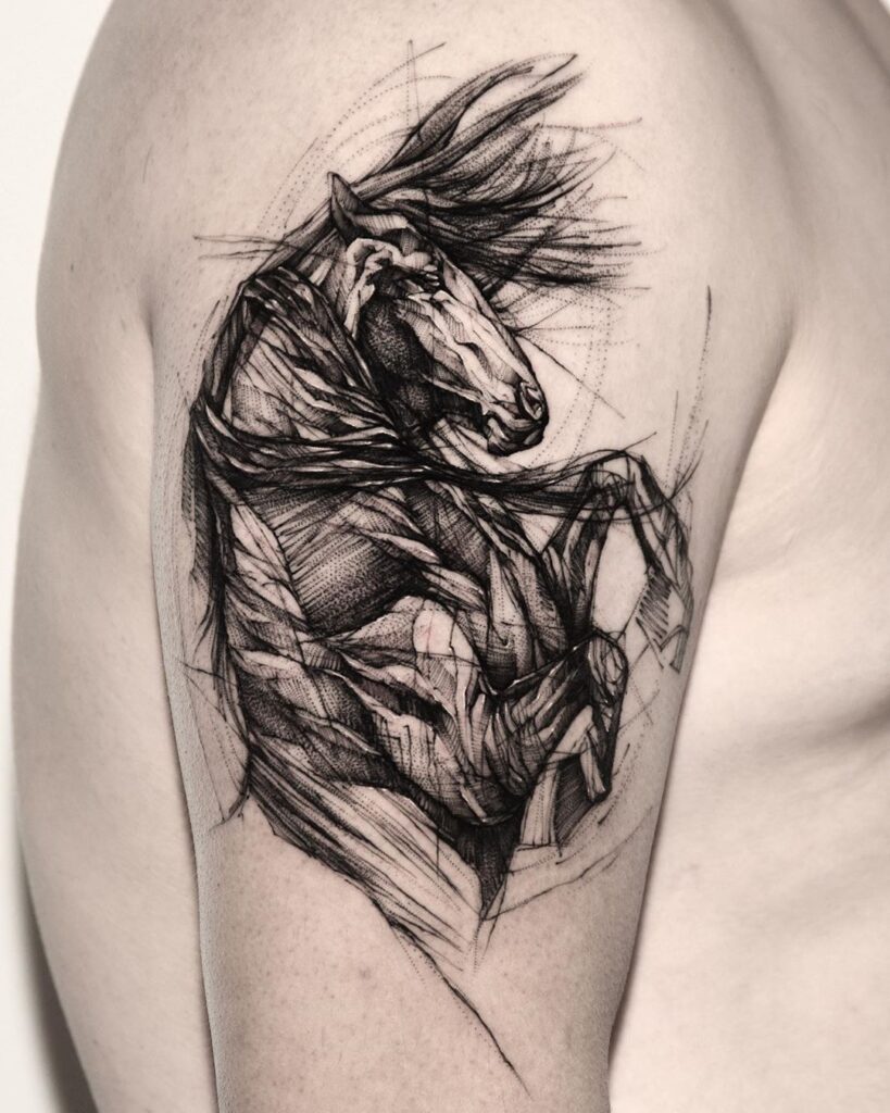 Tattoo of a horse on the shoulder for men