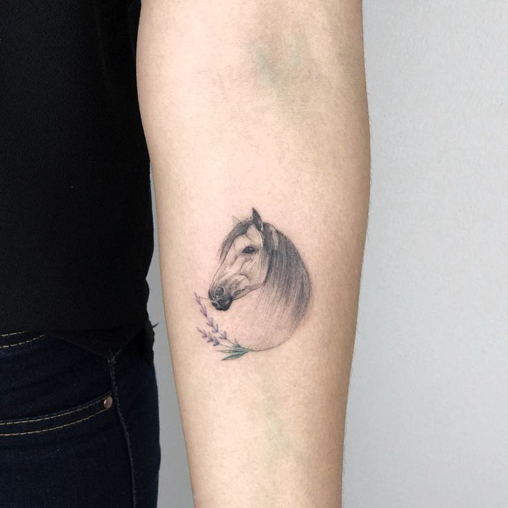 Horse tattoo on the forearm for men