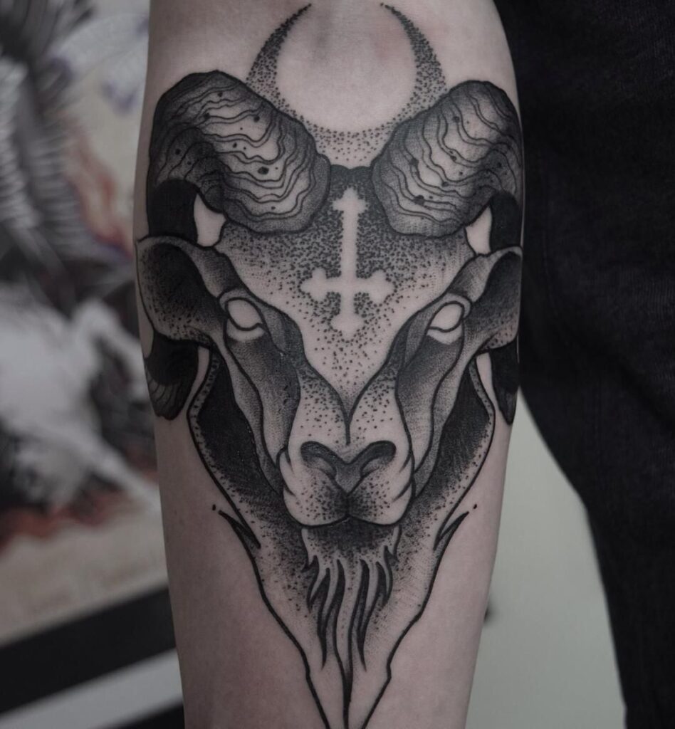 Tattoo of a ram on the forearm for men