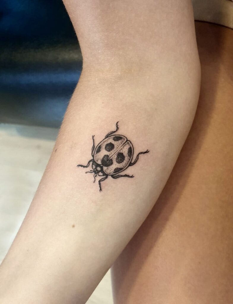 Ladybug tattoo on forearm for women