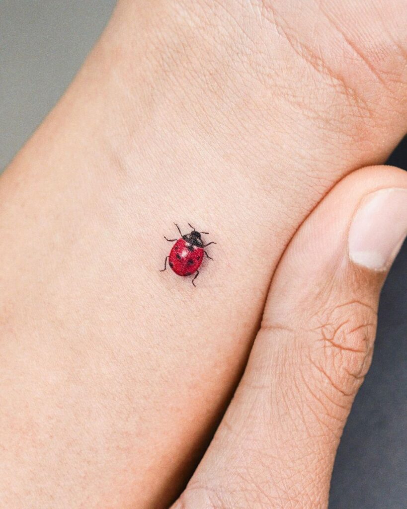 Ladybug tattoo on the arm for men