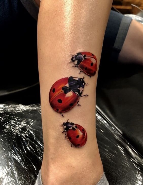 Ladybug tattoo on the leg for men