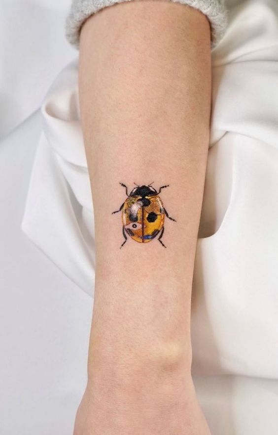 Ladybug tattoo on the arm for women