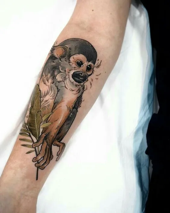 Monkey tattoo on the forearm for women