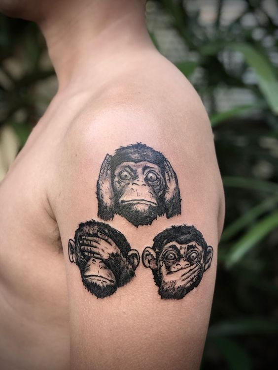 Monkey tattoo on the shoulder for men