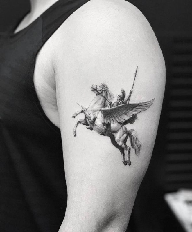 Pegasus tattoo on the shoulder for men