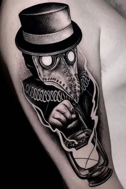 Plague doctor tattoo on the shoulder for men