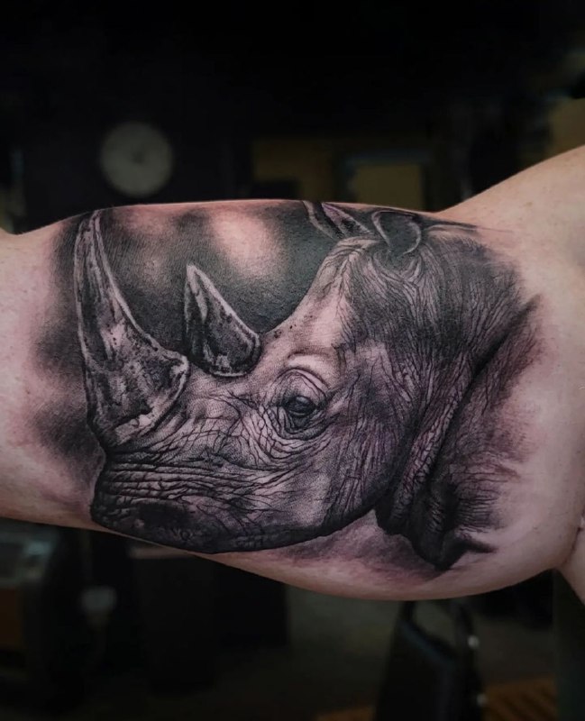 Rhinoceros tattoo on the biceps for men