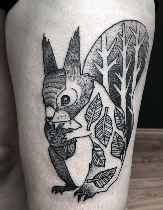 Squirrel tattoo on thigh