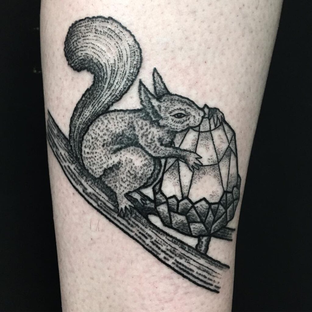 Squirrel tattoo on leg