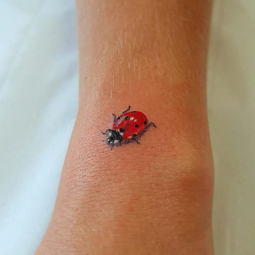 Ladybug tattoo on the wrist for women