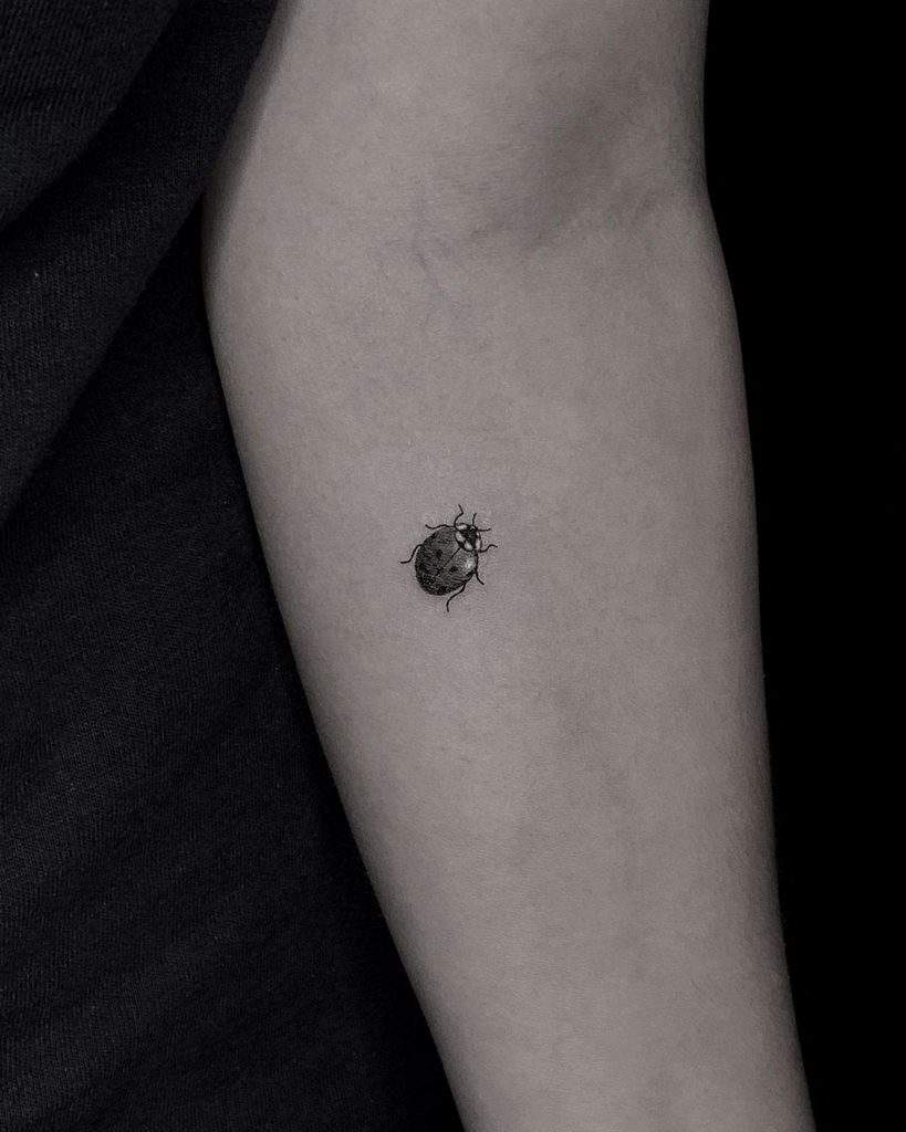 Ladybug tattoo on forearm for men