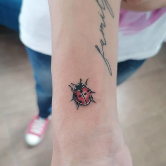 Ladybug tattoo on the arm for men