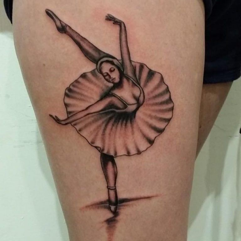 Ballerina tattoo on the hip for women