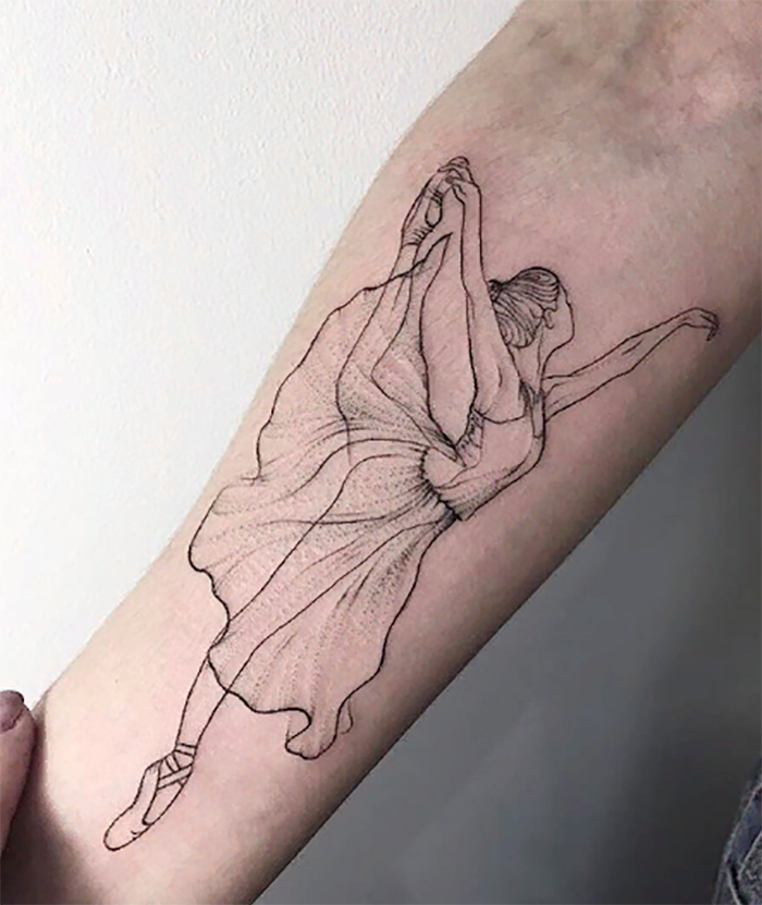 Ballerina tattoo on the forearm for women