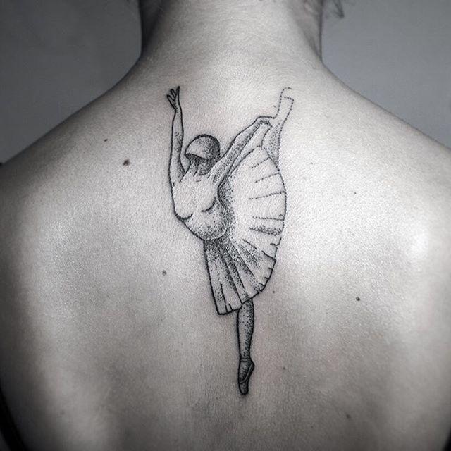 Ballerina tattoo on the back for women