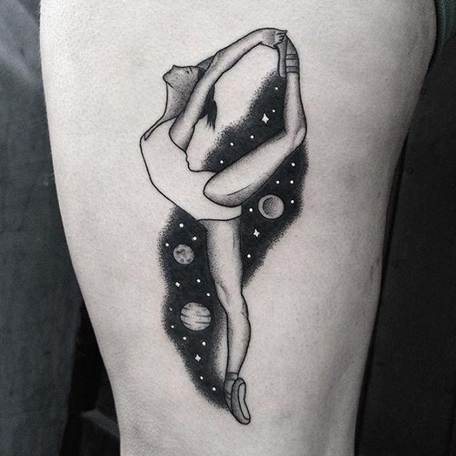 Ballerina tattoo on the hip for women