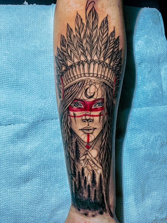 Indian tattoo on the forearm for women