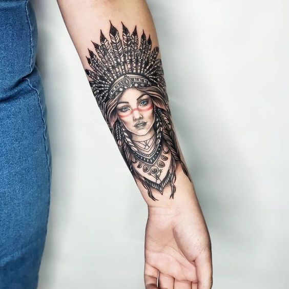 Indian tattoo on the forearm for women