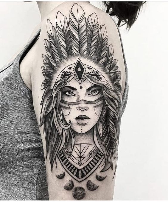 Indian tattoo on the shoulder for women