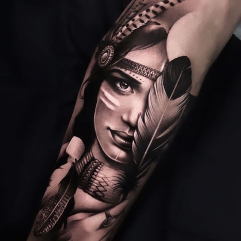 Indian tattoo on the forearm for women