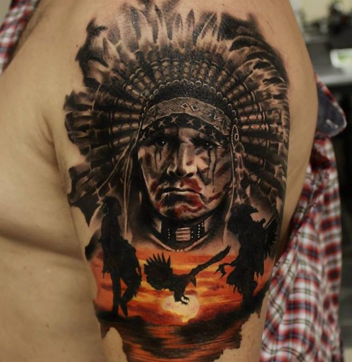 Indian tattoo on the shoulder for men