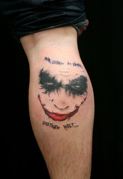 Joker tattoo on the calf for men