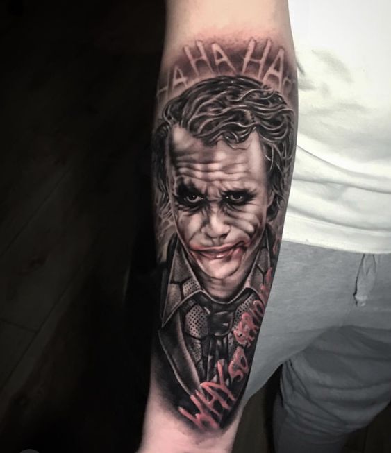 Joker tattoo on the forearm for men