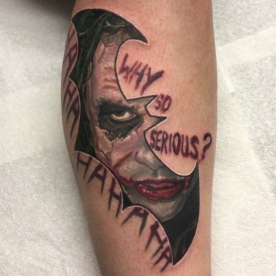 Joker tattoo on the shins for women