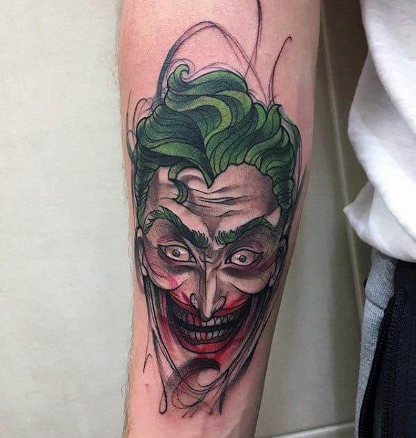 Joker tattoo on the forearm for men