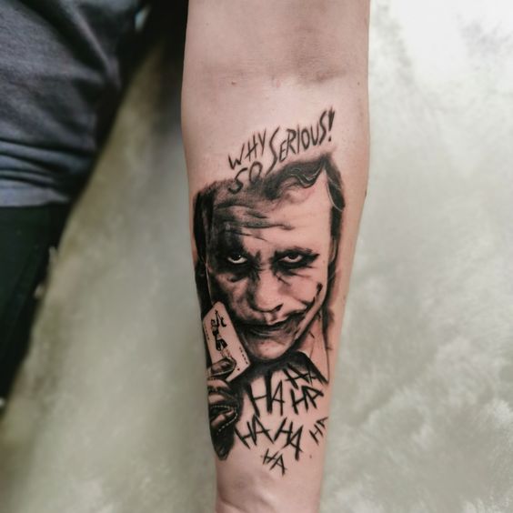 Joker tattoo on the forearm for men