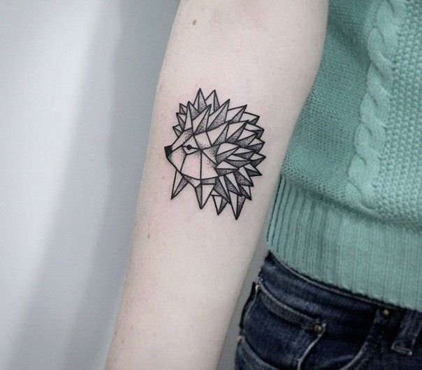 Tattoo of a hedgehog on the forearm for women