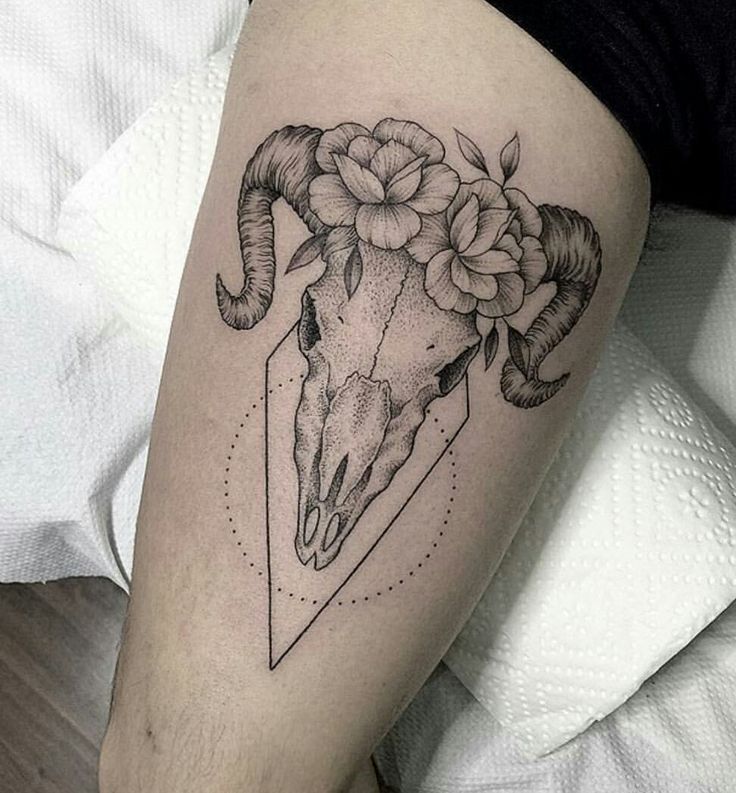 Tattoo of a ram on the hip for men