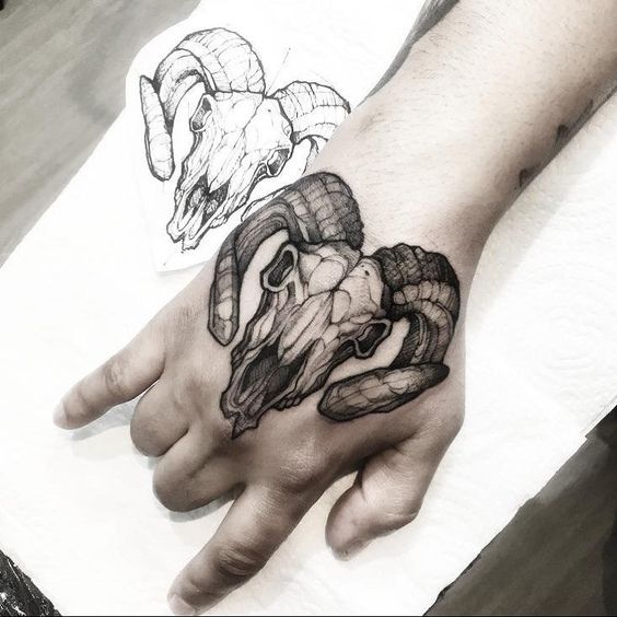 Tattoo of a ram on the hand for men