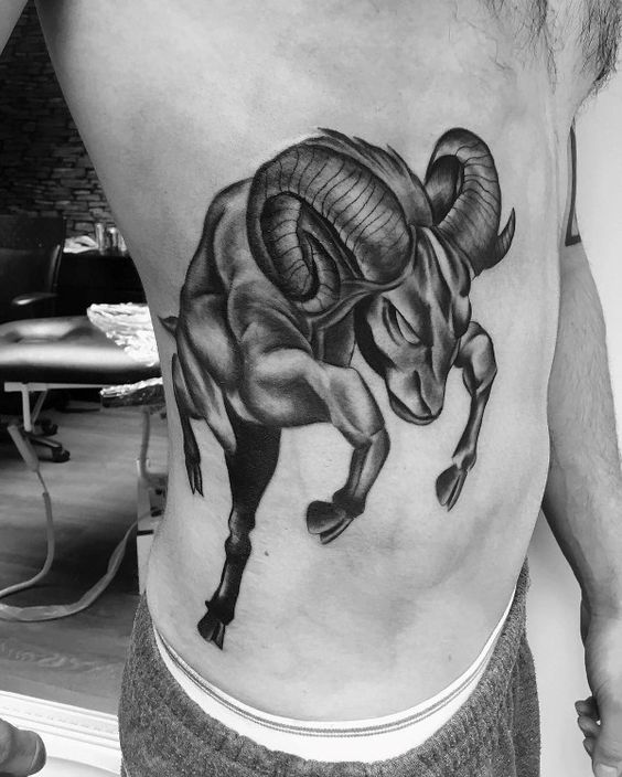 Tattoo of a ram on the side for men