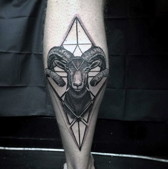 Tattoo of a ram on a calf for men