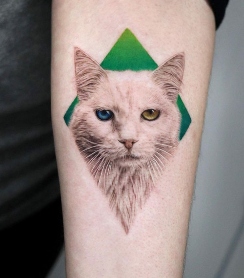 Cat tattoo on the forearm for men