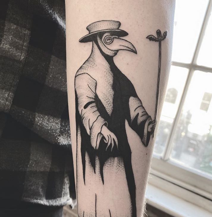 Plague doctor tattoo on the arm for women