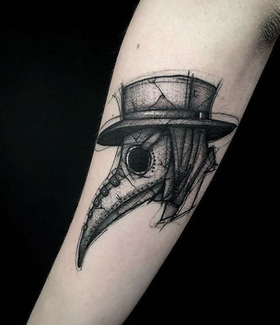 Tattoo of a plague doctor on the arm