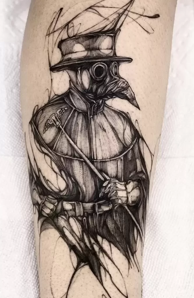 Tattoo of a plague doctor on the arm